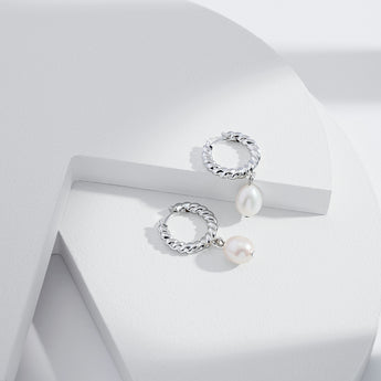 MARIE Twist drop pearl earrings  silver