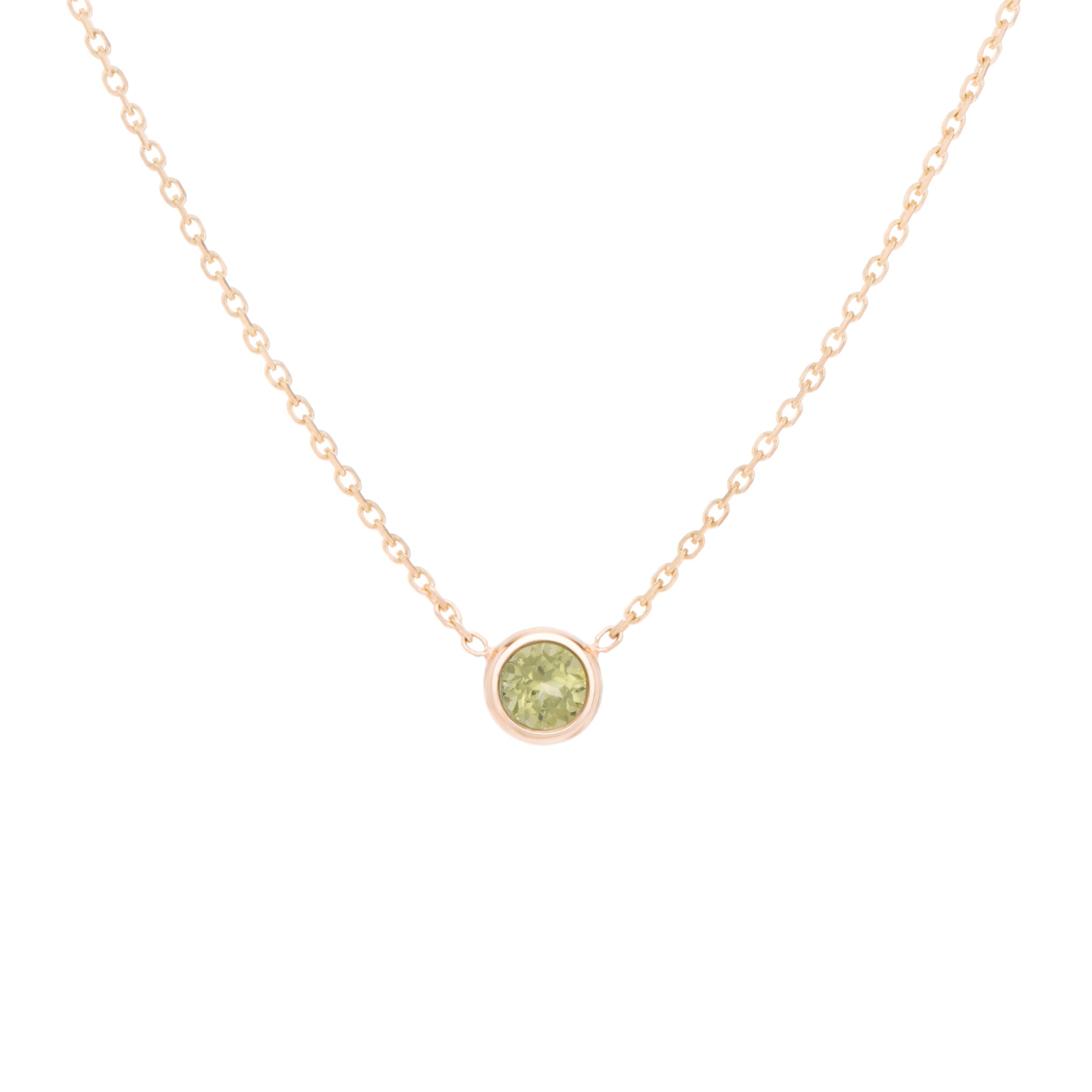 Classic 'yellow-green' variety, Peridot is the birthstone necklace celebrating August.  Consisting of 18k gold chain with extenders to personalise length of necklace/choker. Perfect as an anniversary, birthday or special occasion jewellery present.