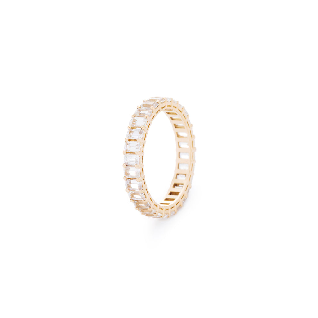 White emerald custom cut petite sapphire 18K gold ring. Handcrafted in Australia and all stones individually assessed by our in house certified gemologist