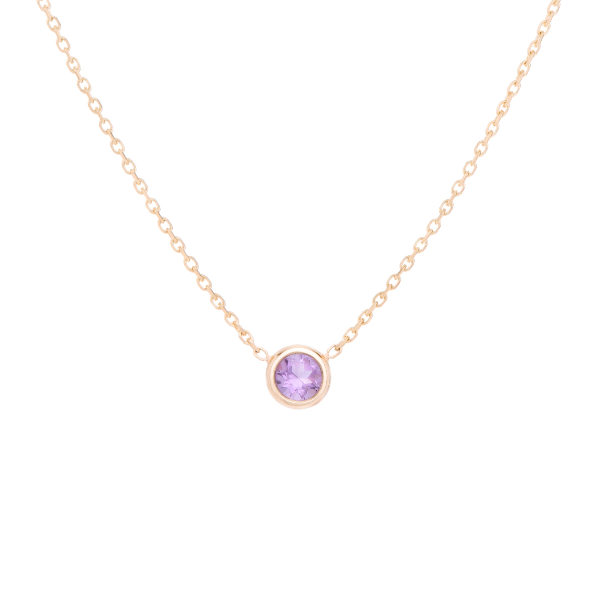 classic birthstone light purple amethyst necklace, celebrating the month of February. Consisting of 18k gold chain with extenders to personalise length of necklace/choker. Perfect as an anniversary, birthday or special occasion jewellery present.