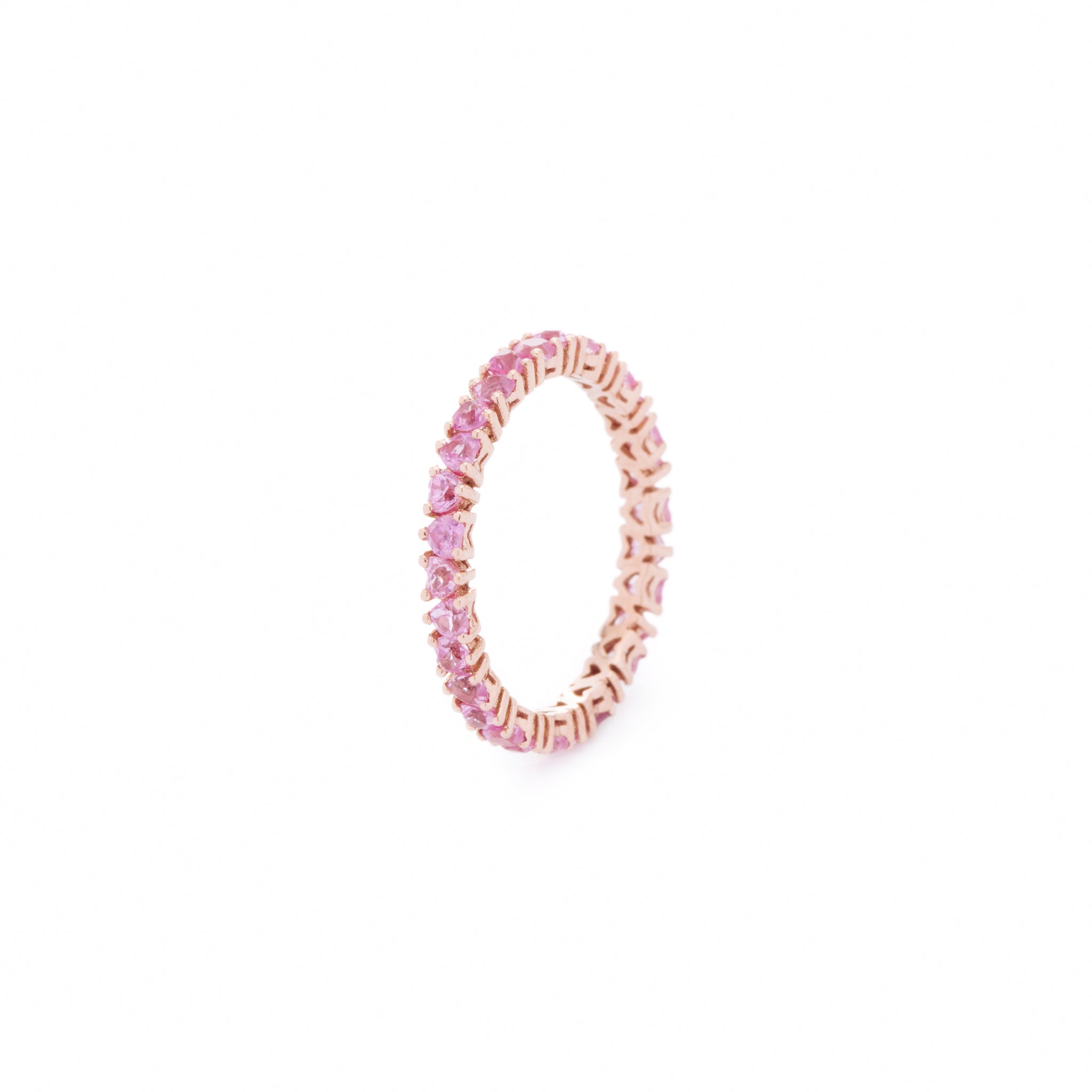 Pink natural sapphires, custom cut to petite size, set in 18K gold band. Handcrafted in Australia, this piece is the epitome of simple everyday luxury jewellery.