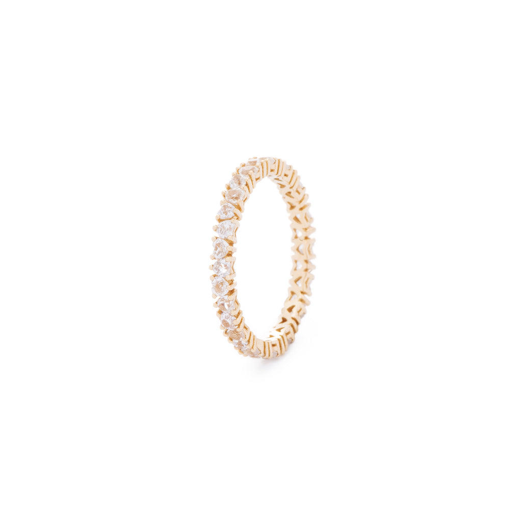 White natural sapphires, custom cut to petite size, set in 18K gold band ring. Handcrafted in Australia, this jewellery design is the epitome of everyday luxury. 