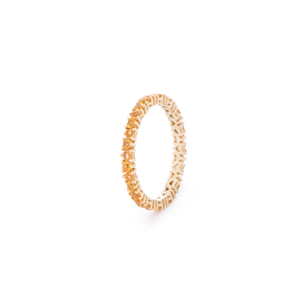 Yellow natural sapphires, custom cut to petite size, set in 18K gold band. Handcrafted in Australia 