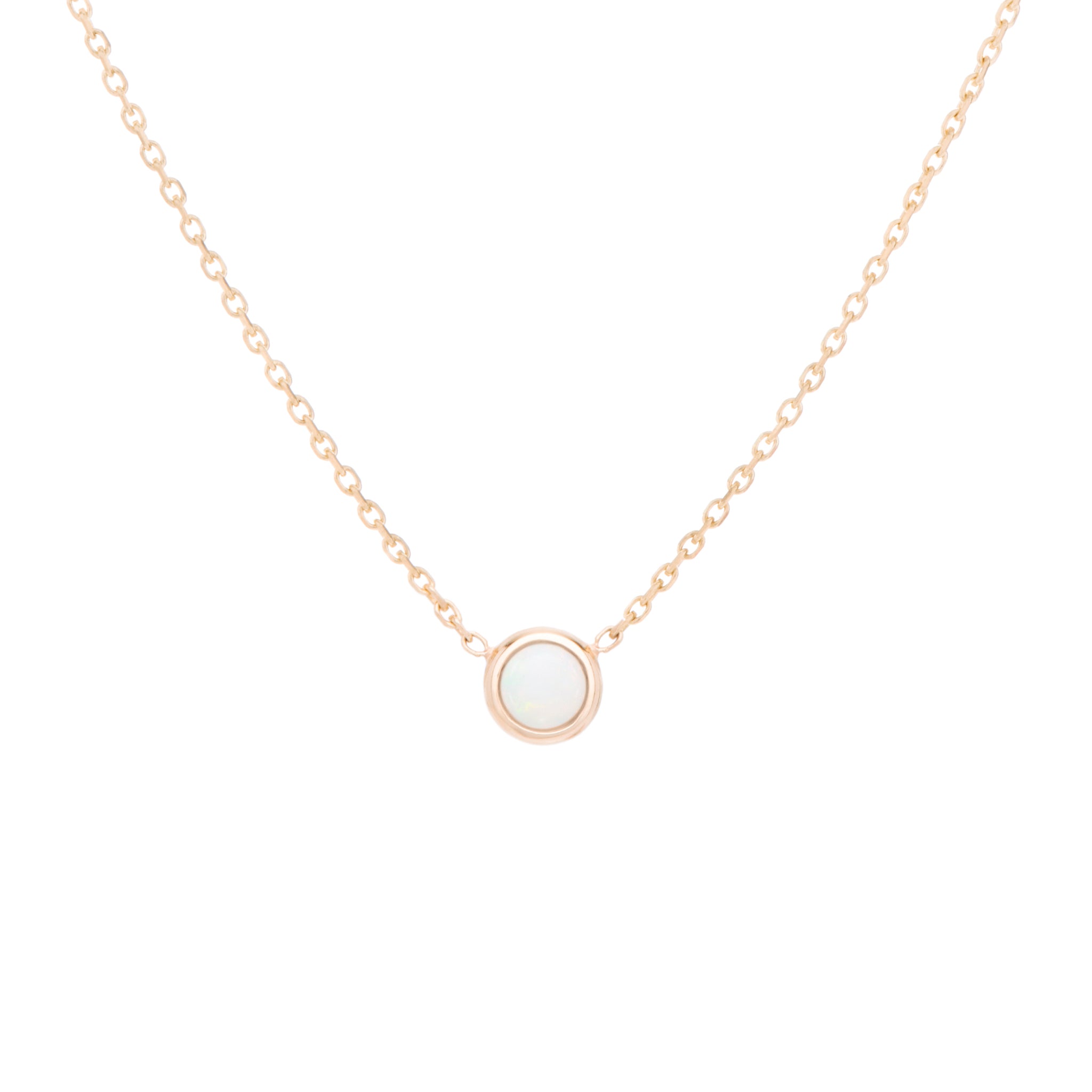 Classic birthstone iridescent white opal necklace, celebrating the month of October. Consisting of 18k gold chain with extenders to personalise length of necklace/choker. Perfect as an anniversary, birthday or special occasion jewellery present.