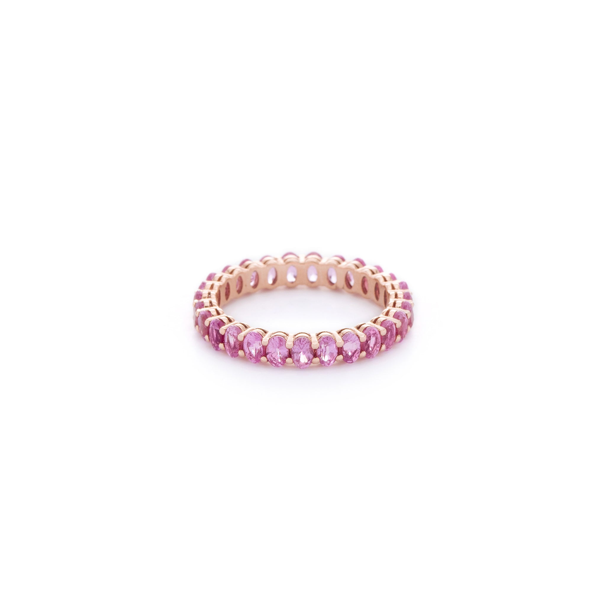 Pink oval cut sapphire ring. Handcrafted in Australia from with custom cut petite size natural sapphires within 18K gold band. All stones individually assessed by certified gemologist.