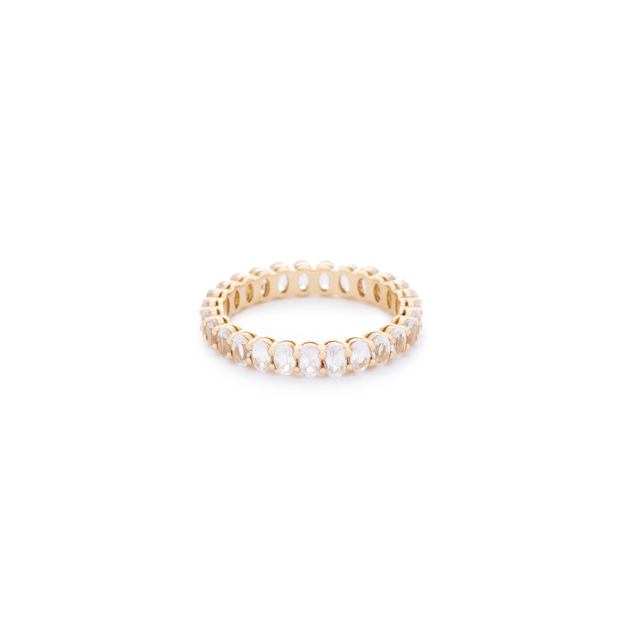 Oval white sapphire ring. Handcrafted in Australia from with custom cut petite size natural sapphires with 18K gold band. All stones individually assessed by certified gemologist.