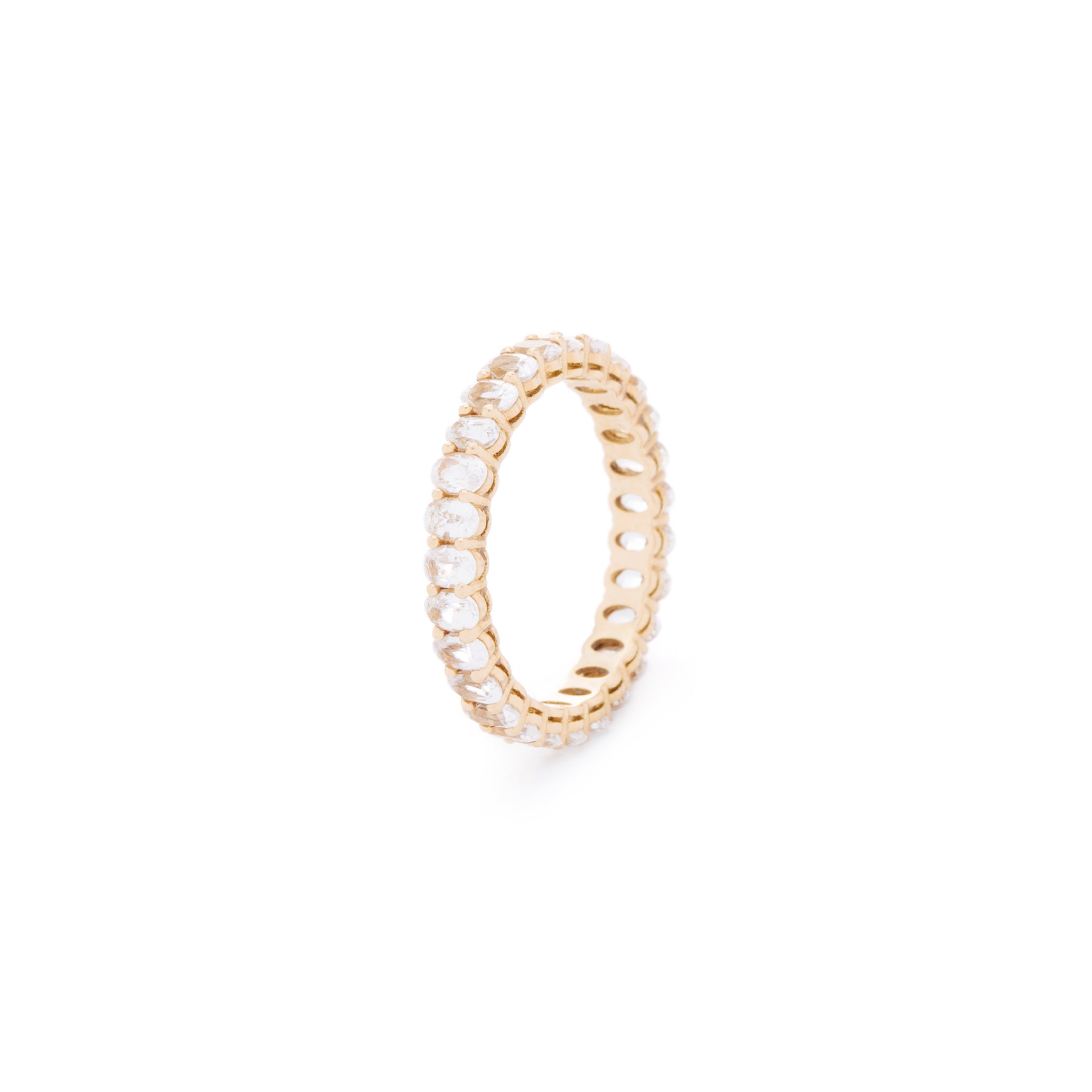 Oval white sapphire 18K gold ring. Handcrafted in Australia and all stones individually assessed to produce high quality fine jewellery. Perfect for an upcoming birthday or anniversary ring present. 