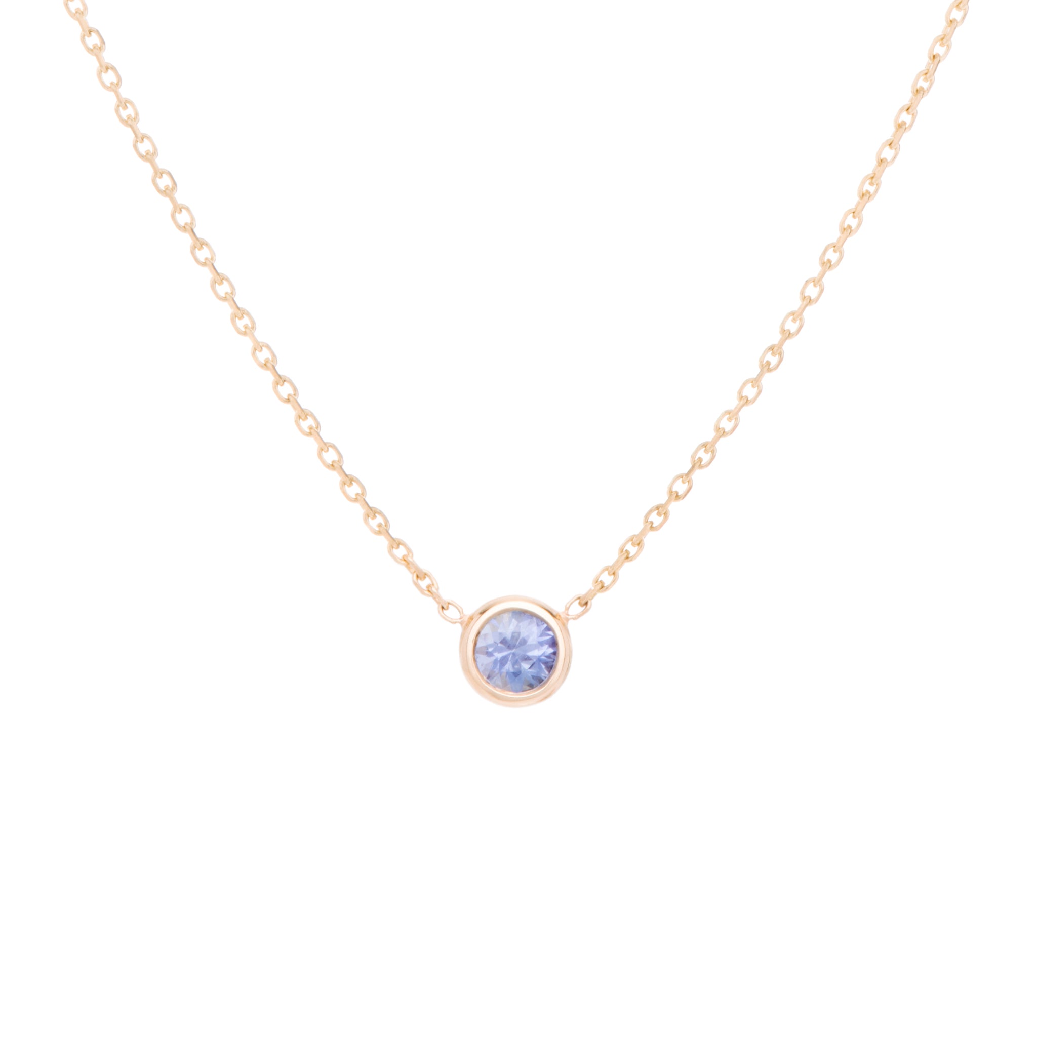 The light violet-blue variety Sapphire necklace, celebrates the month of October. Consisting of 18k gold chain with extenders to personalise length of necklace/choker. Perfect as an anniversary, birthday or special occasion jewellery present.