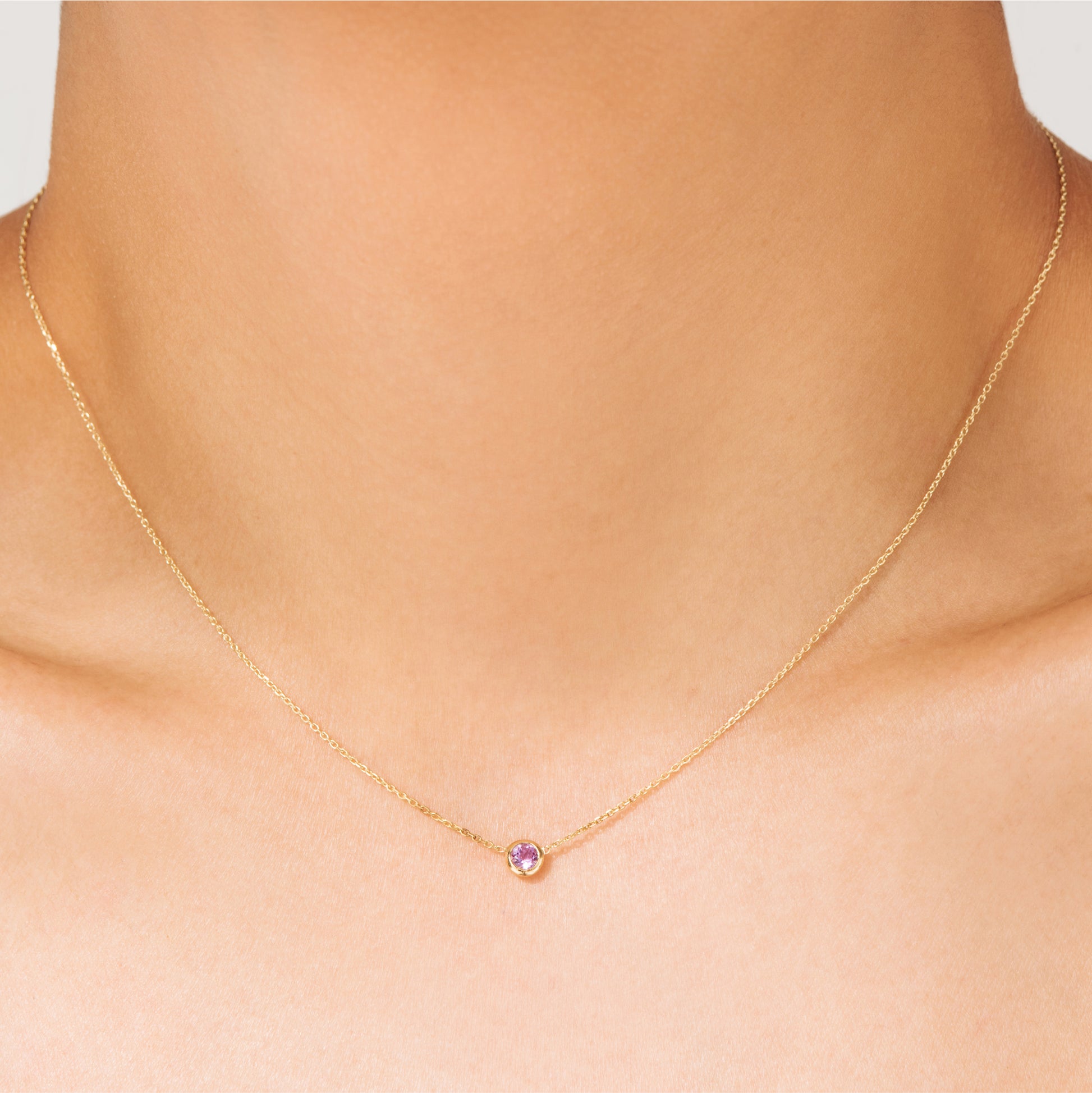classic birthstone light purple amethyst necklace, on an 18k gold chain. Handcrafted in Australia as a perfect jewellery gift for an upcoming anniversary or birthday. A perfect statement piece on its own as a choker or layered in a stack. 