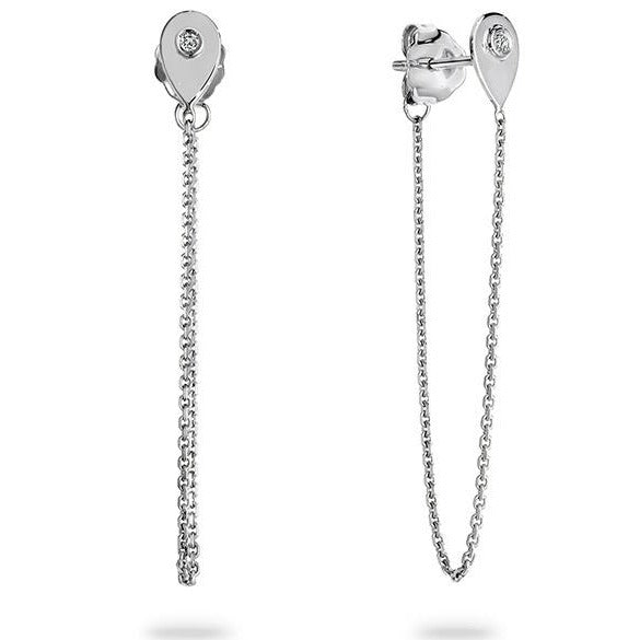 Gorgeous pair of contemporary chain earrings that is looped around the ear lobe and is connected to the butterfly back. Easy to put on and take off with no chance of losing it! Featuring 0.01ct Round Brilliant cut diamond on each side made from solid 9ct White Gold